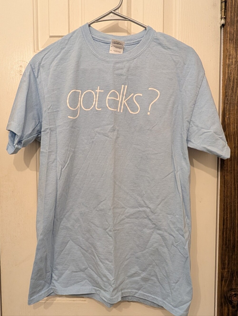 BPOE Elks Lodge Unisex Light Blue Tee Shirt Size Medium Got Elks? Cotton T-Shirt